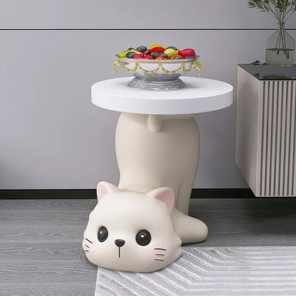 Chat Mignon Beige Statue en Résine Table de Chevet
