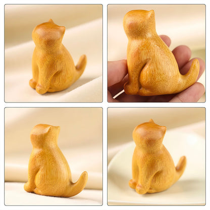 Statuette Chat en Bois Clair Style Minimaliste Grande Qualité