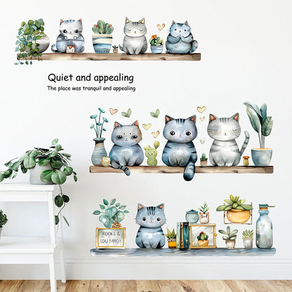 Chatons Kawaii  Sages sur  Etagères  Entre Succulentes et Coeurs Autocollant 