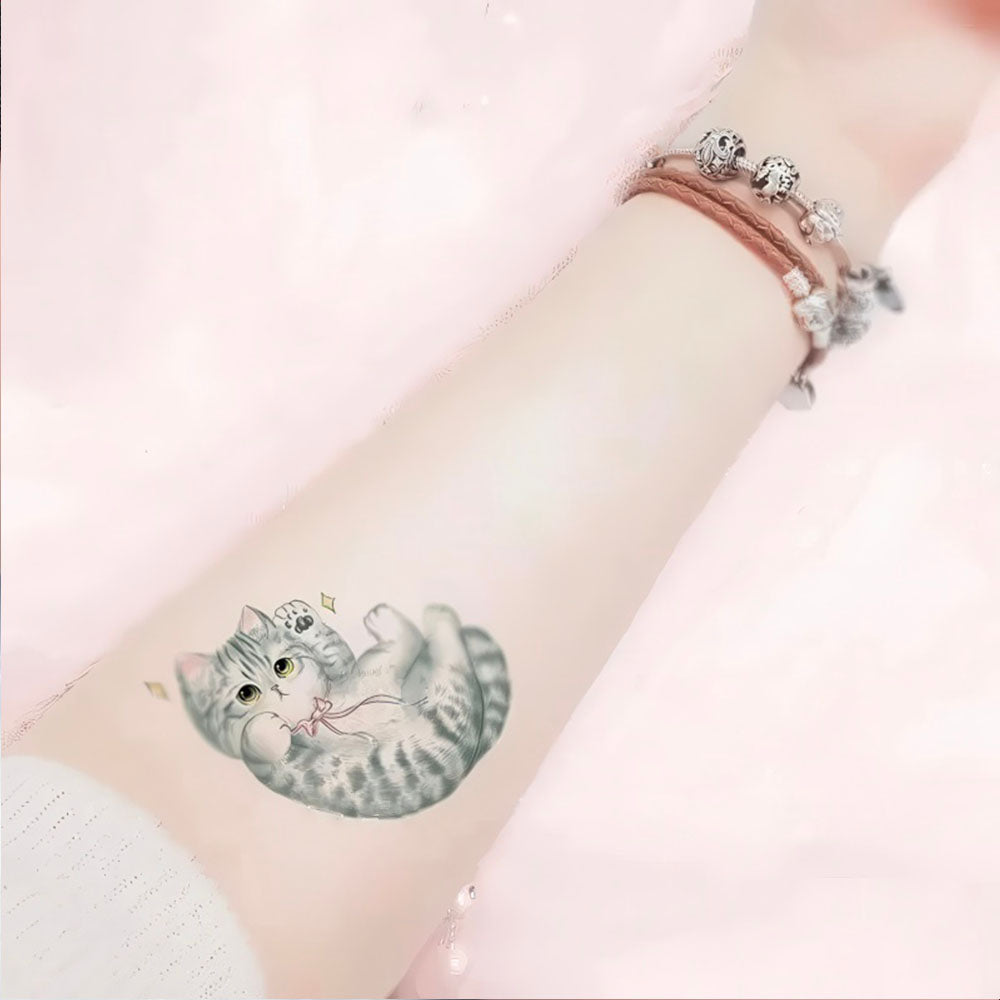 Chaton Gris Mignon, Réaliste, Joueur, sur le Dos, Tatouage Temporaire