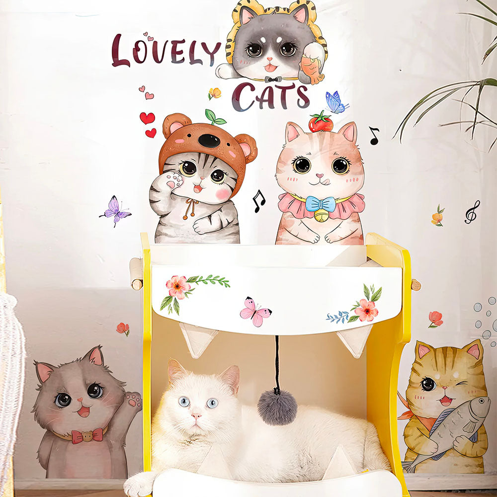 Adorables Chats en Couleur pour Chambre Enfant ou Bébé Autocollants