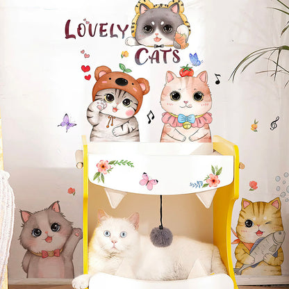 Adorables Chats en Couleur pour Chambre Enfant ou Bébé Autocollants