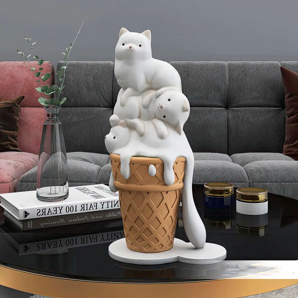 Statue Cornet de Glace Chats Dégoulinants Couleur Curry