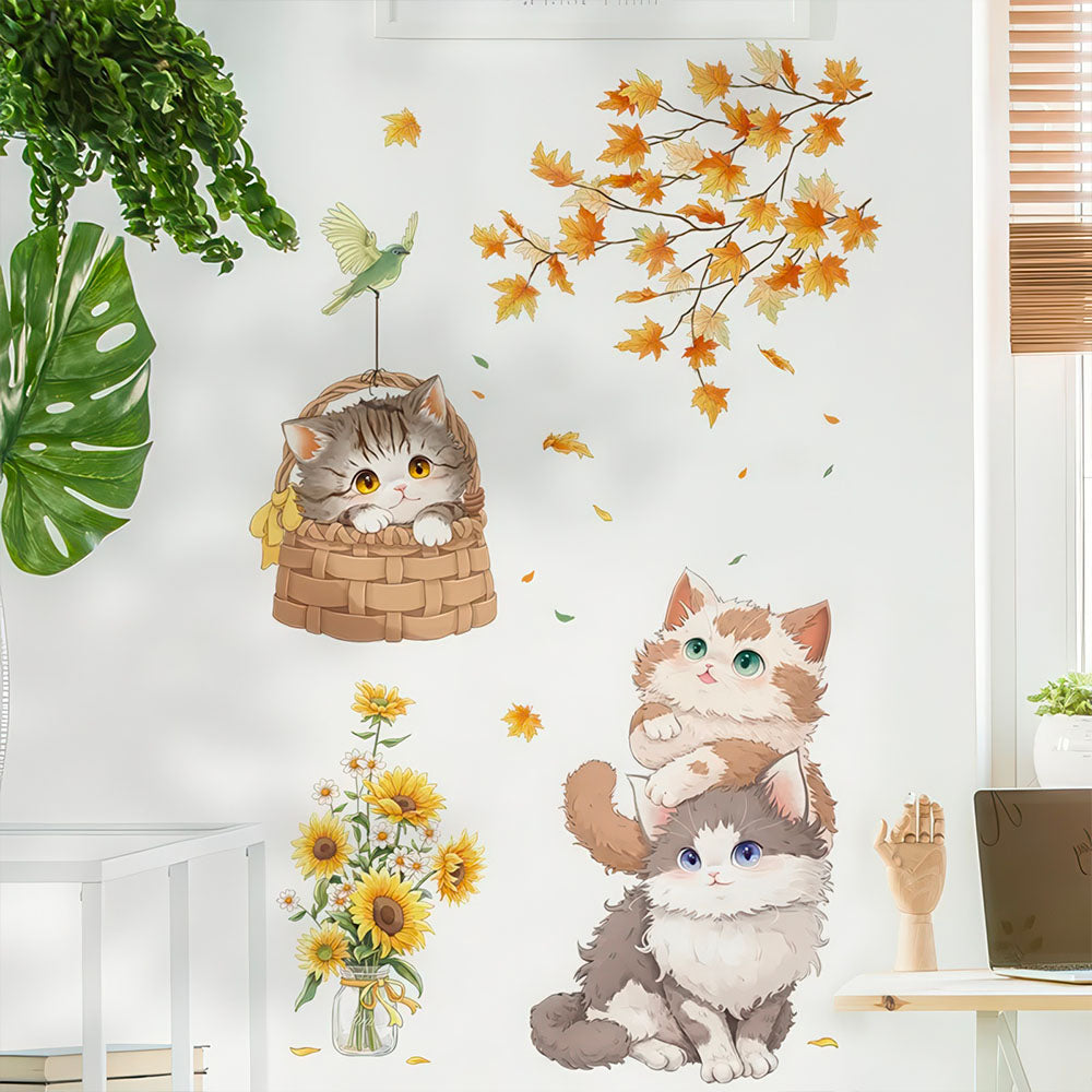Chatons Branche et Fleurs Autocollants pour Enfants