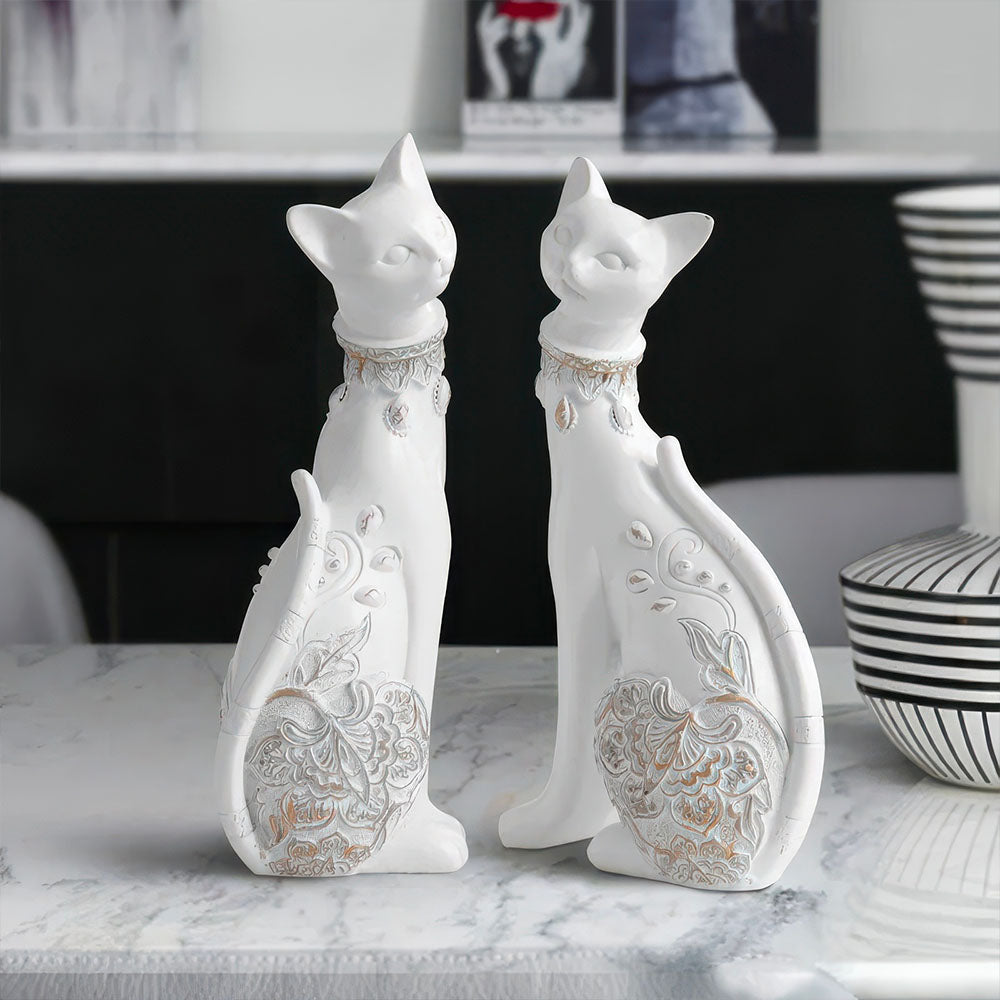 Chat Stylisés avec Ornements Couple Blanc