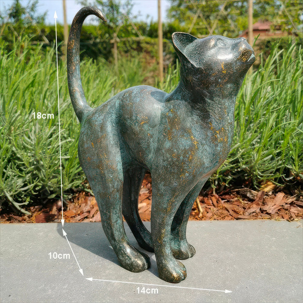Petit Chat Adorable Queue en L'air Vert Statuette en Résine 