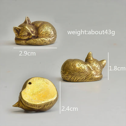Figurine Chat Endormi en Cuivre Artisanale
