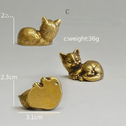 Figurine Miniature Chat au Repos en Cuivre Poli