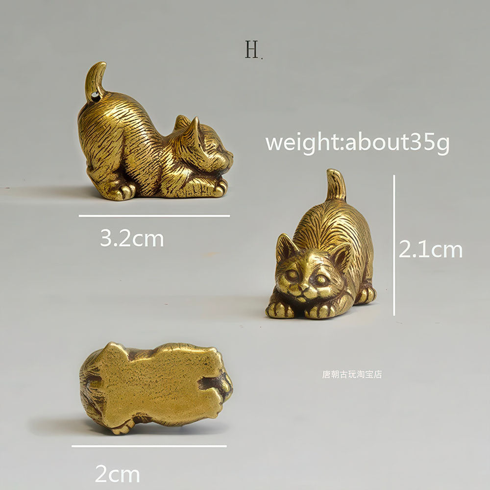 Statuette Chaton Miniature qui s'étire en Cuivre Pur