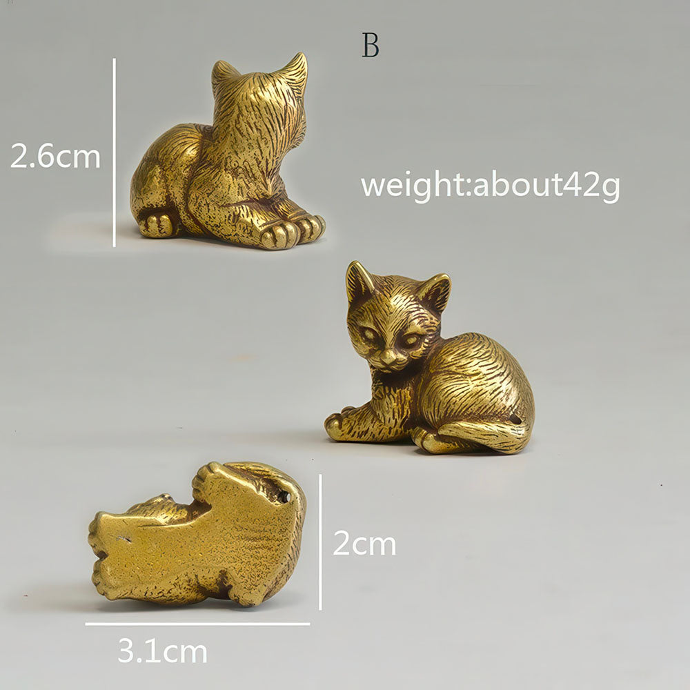 Chaton Joueur Figurine en Cuivre, Artisanale