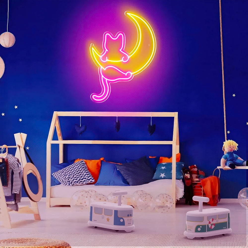 Lampe Veilleuse Led Chat Rose et Blanc sur Lune