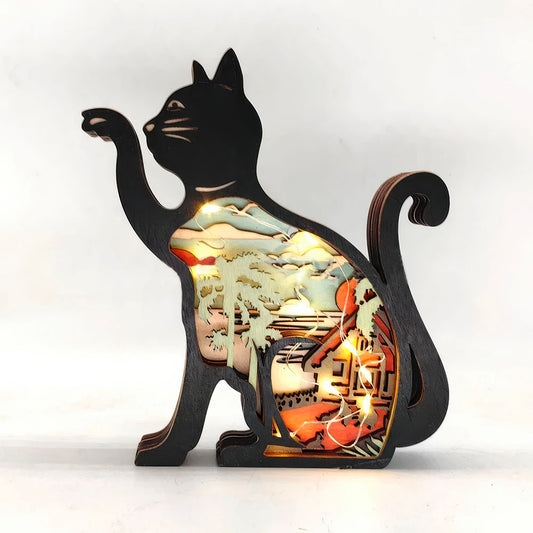Lampe en Forme de Chat avec Paysage 