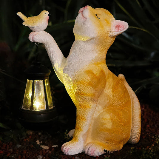 Chat Orange Oiseau sur sa Patte et Lanterne Lampe