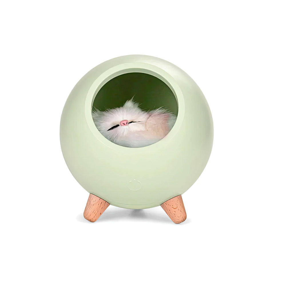 Lampe Boule Led Ludique avec un Chat en Peluche à l'Intérieur Verte