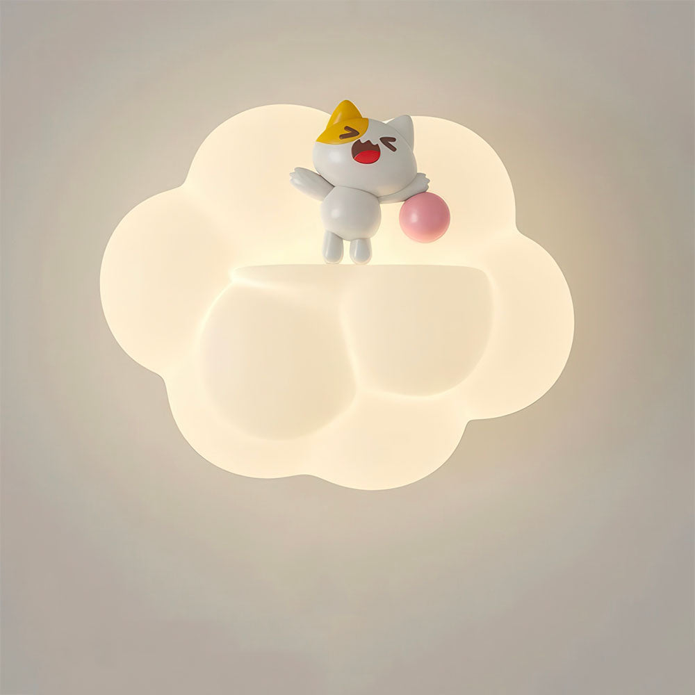 Lampe Murale Enfant Forme de Nuage avec Chaton Jouant à la Balle 