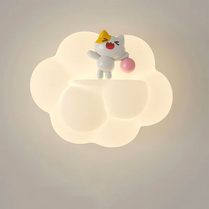 Lampe Murale Enfant Forme de Nuage avec Chaton Jouant à la Balle 