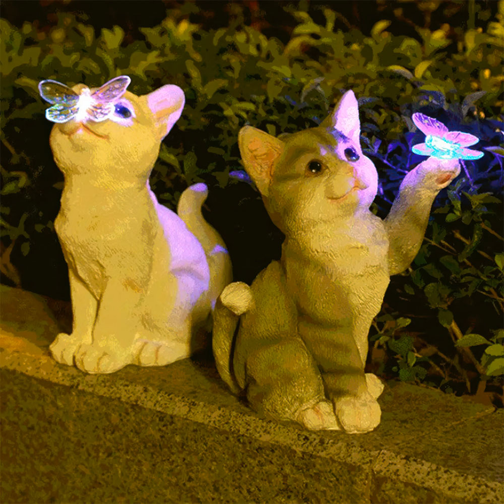 Chatons Résine et Papillons Lampes Solaires Jardin 