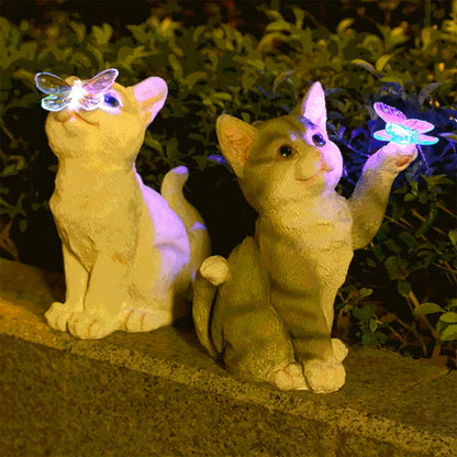 Chatons Résine et Papillons Lampes Solaires Jardin 