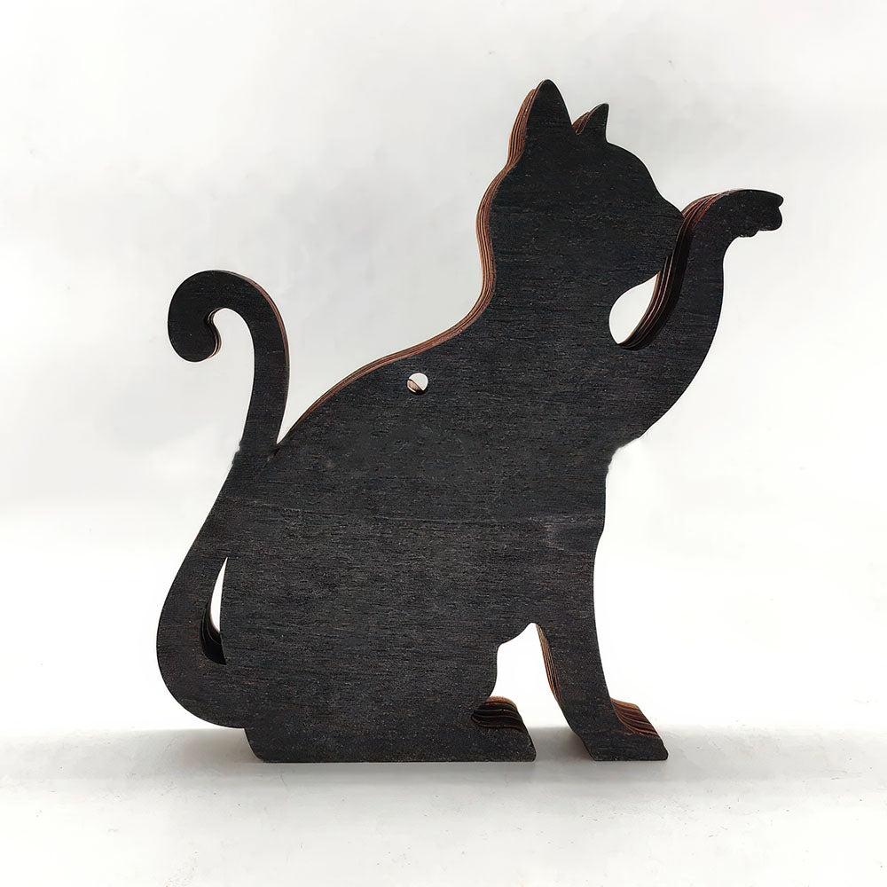 Chat en Bois Lampe Led Paysage, Maison Arbres