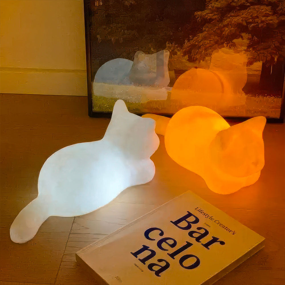 Veilleuse Lampe Led Bleue ou Jaune en Forme de Chat   