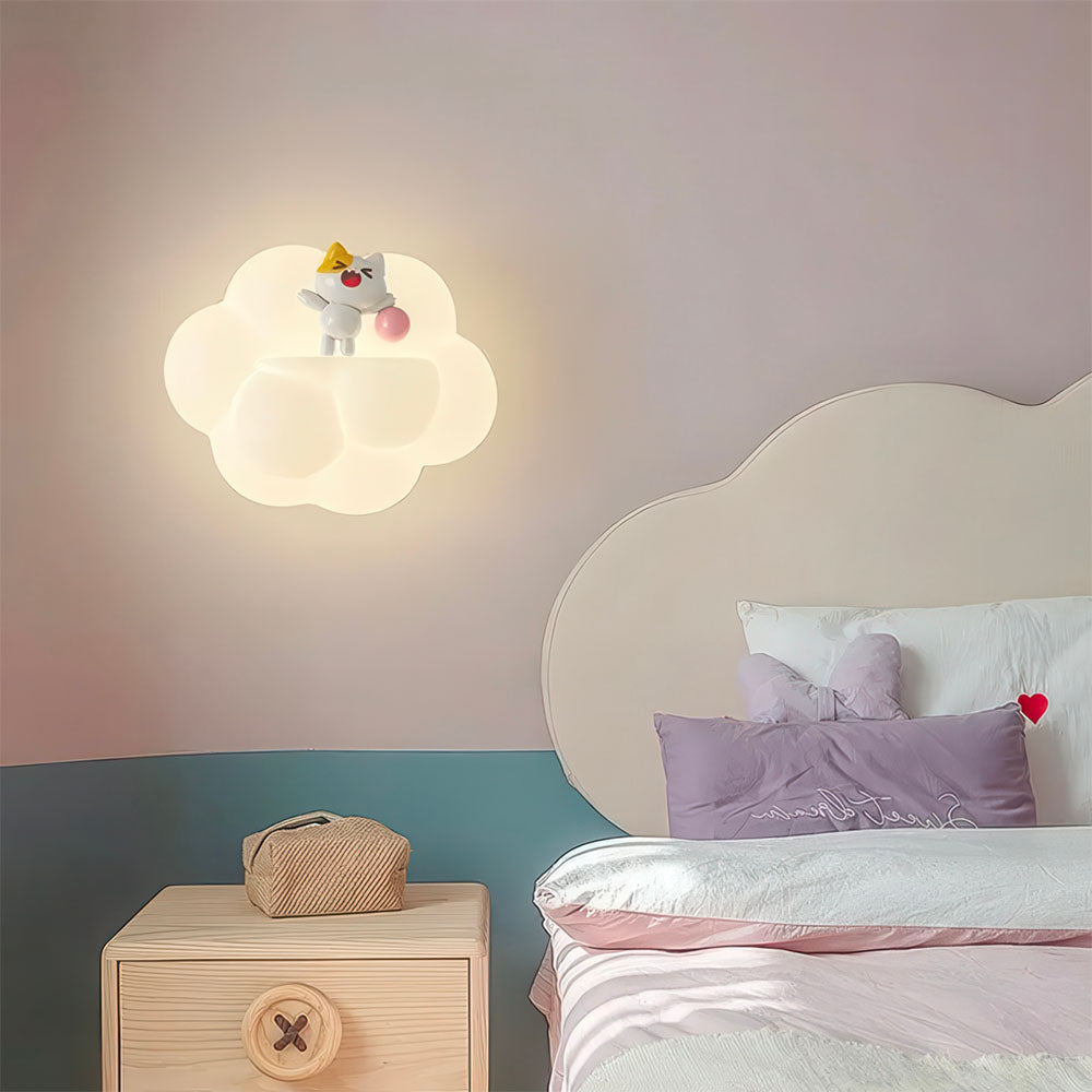Lampe Murale Mignonne en Forme de Nuage Blanc avec un Chaton Posé 