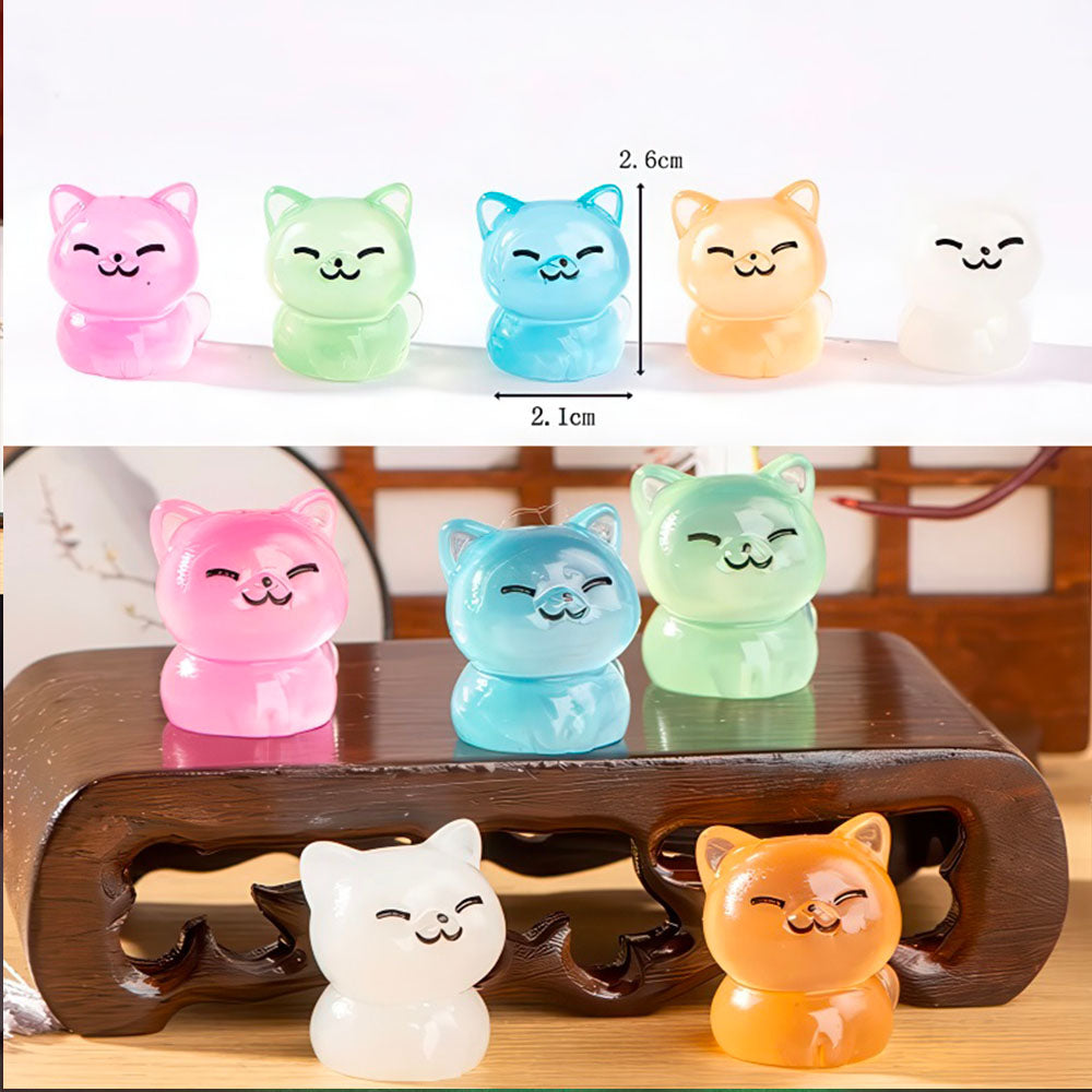 Mini Figurines Chat Kawaii Lumineuses en Résine