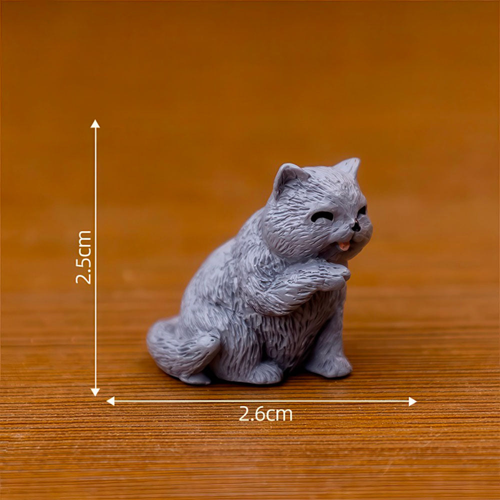 Mini Figurine Chat Gris Mignon, en Résine 