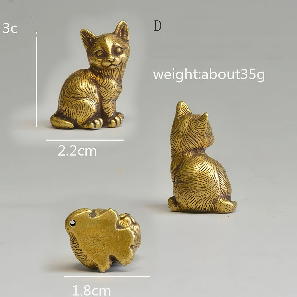 Statuette Cuivre Pur Artisanale Chaton Assis qui Patiente 