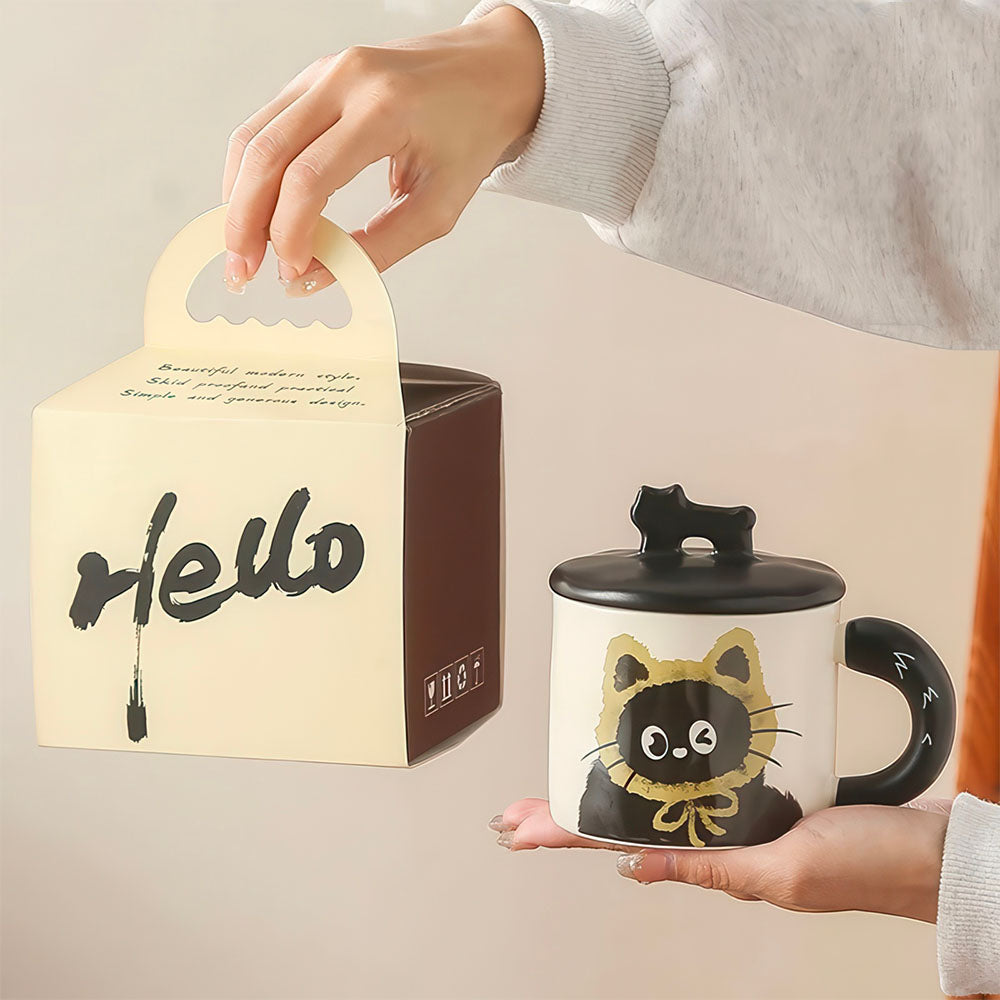 Mug Chaton Bonnet Doré avec un couvercle Poignet en Forme de Chat 