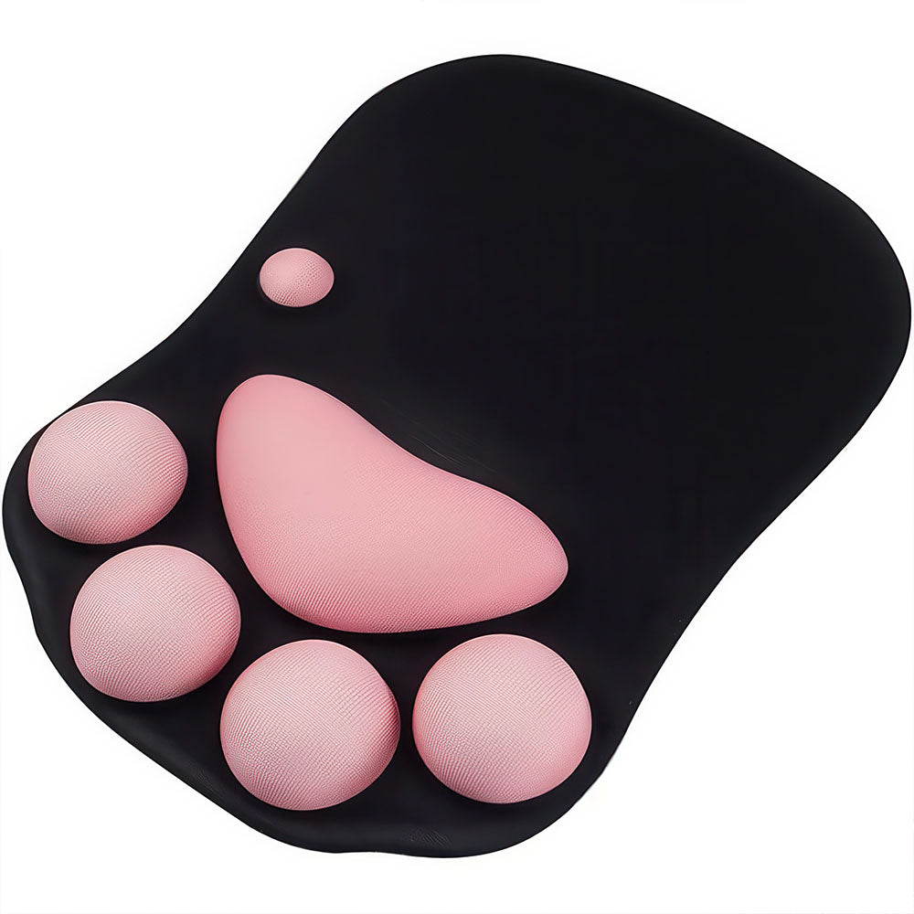 Tapis de Souris Forme Patte de Chat Noir et Rose Clair en Silicone