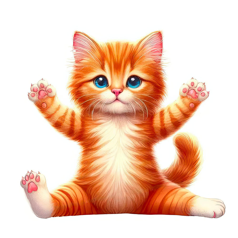 Chaton Mignon Roux Bras et Jambes Ouverts Stickers 