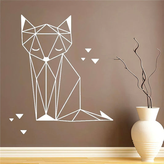 Chat Blanc Origami Assis Minimaliste Sticker