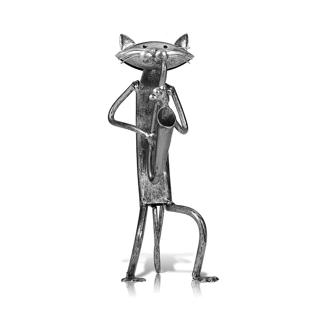 Chat Saxophoniste Statue Fer Forgé