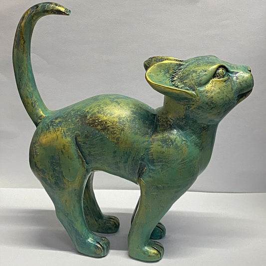 Petite Statue de Chat Verte en Résine
