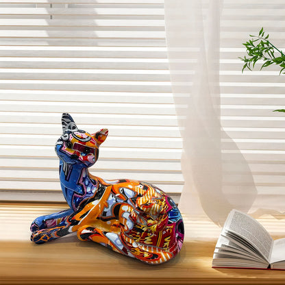 Chat multicolore Style Graffiti Statue