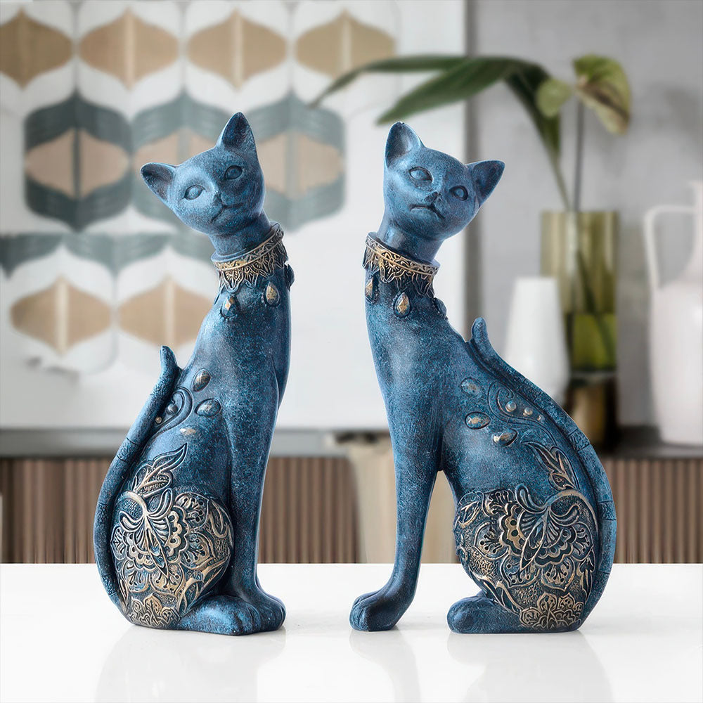 Statues Résine Duo Chats Stylisés