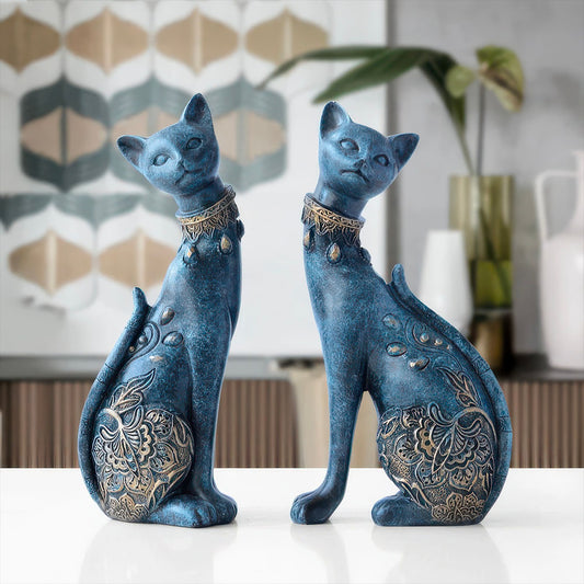 Statues Résine Duo Chats Stylisés