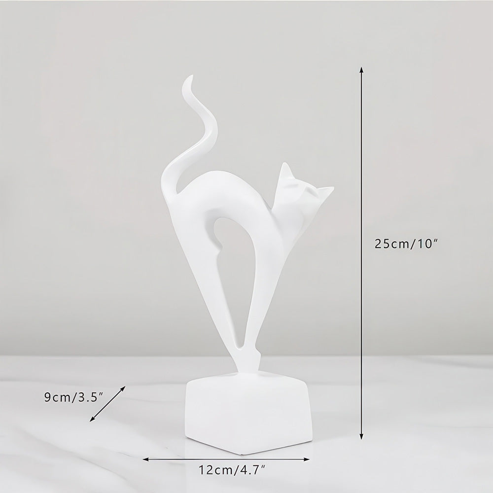 Statuette Design de Chat en Résine Blanche 
