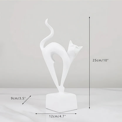 Statuette Design de Chat en Résine Blanche 