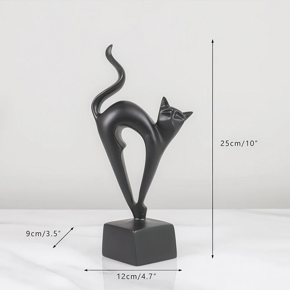 Statuette Chat Noire en Résine qui s'Etire Queue en L'Air