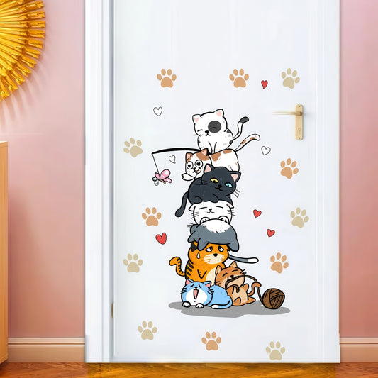 Autocollant Chatons Mignons Coeurs et Empreintes pour Chambre d'Enfant 