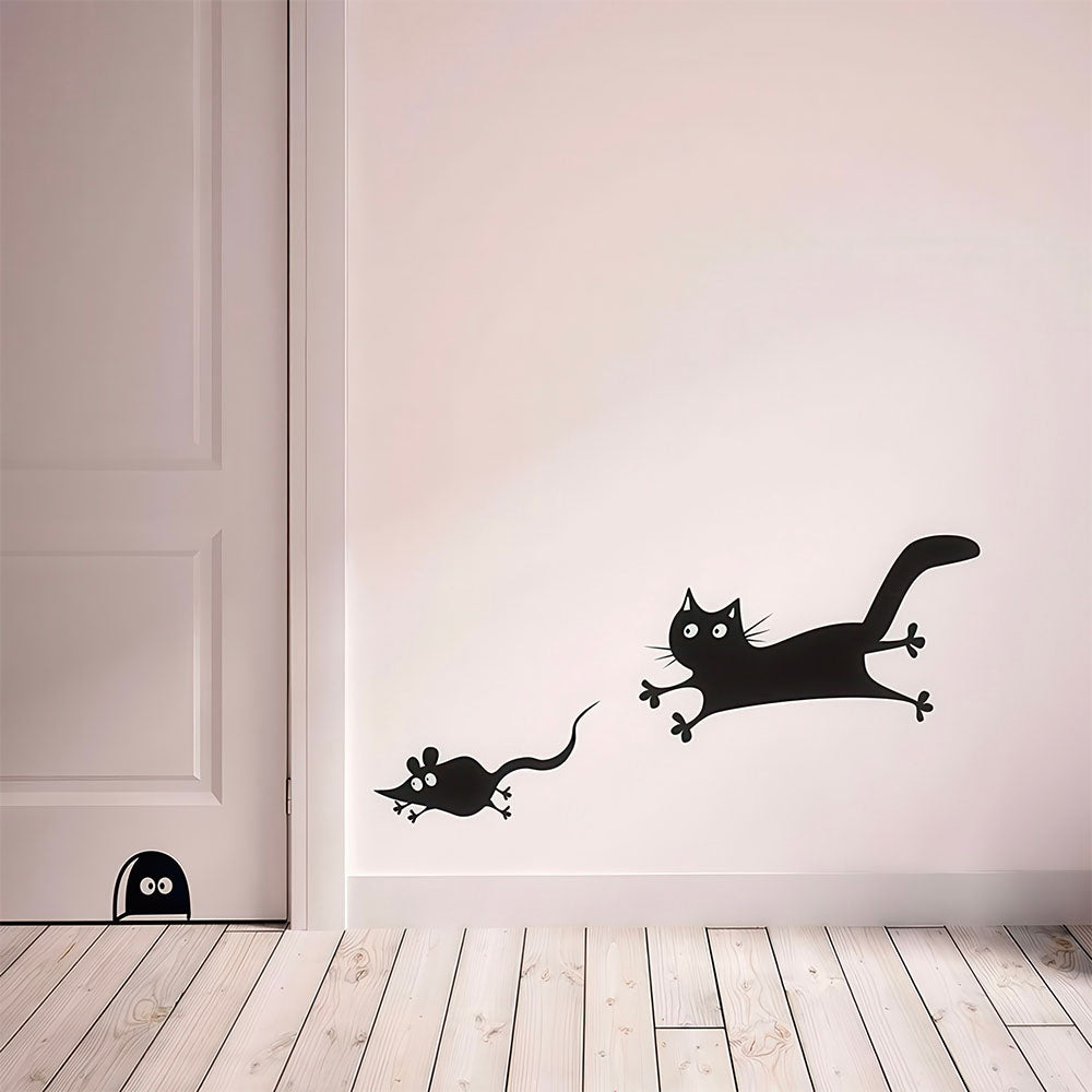 Autocollant Chat et Souris qui Rentre Rapidement dans son Trou