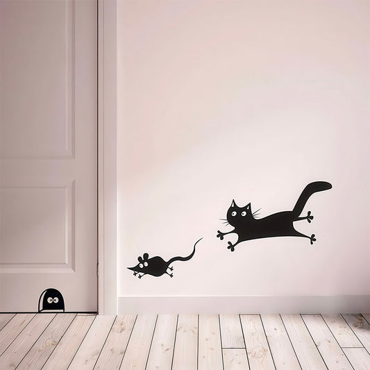 Autocollant Chat et Souris qui Rentre Rapidement dans son Trou