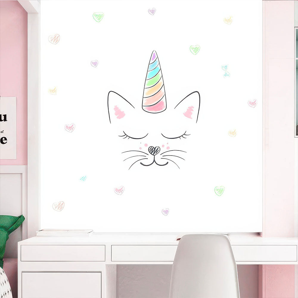 Autocollant Chat Kawaii Féérique Entouré d'une Multitude d'Etoiles