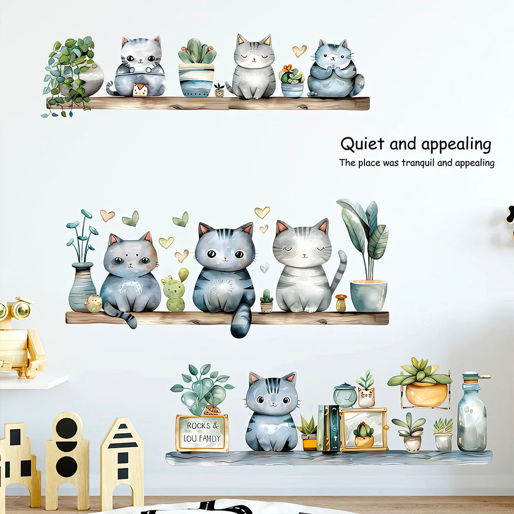 Chatons Mignons sur des Etagères avec des Plantes Stickers