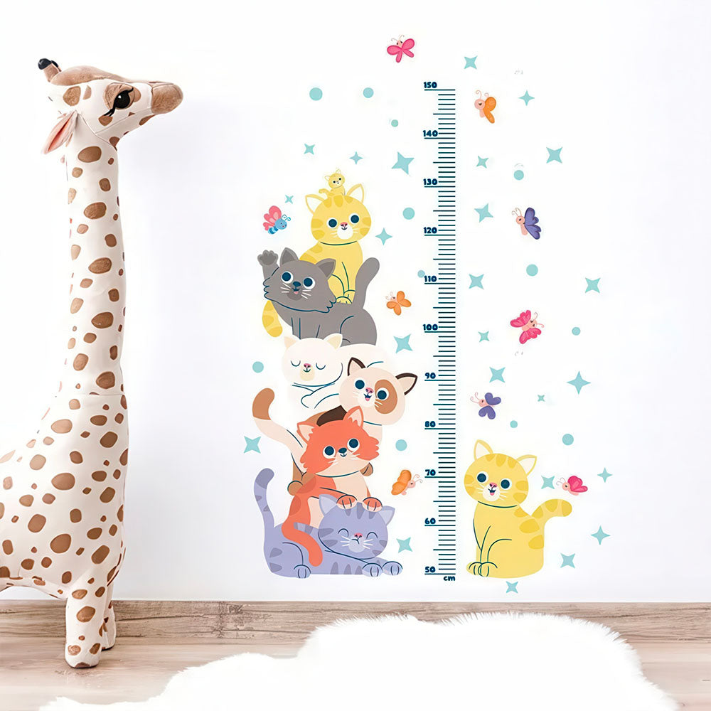 Sticker Toise Motif Chatons Mignons Colorés pour Chambre d'Enfant