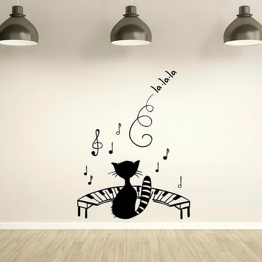 Chat qui Joue du Piano Sticker Noir