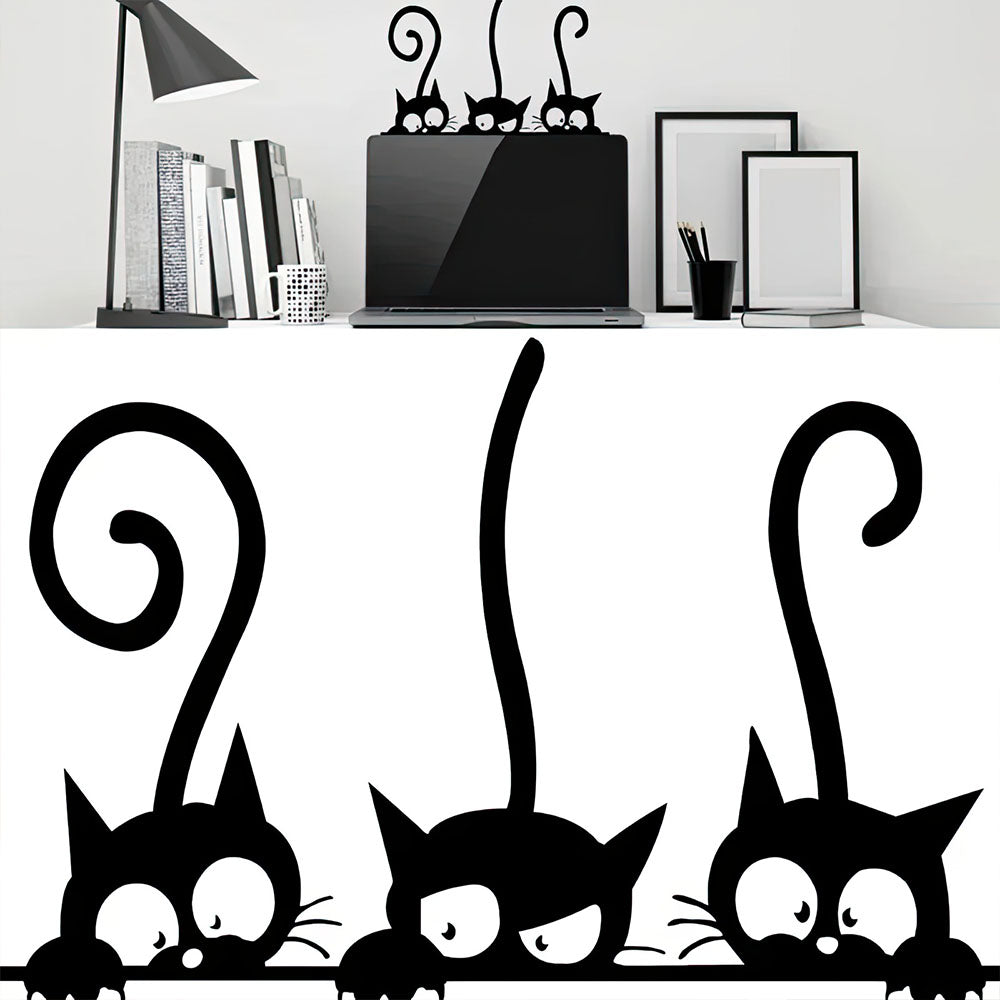 Trois Chats Noirs Espiègles la Queue en l'Air pour Voiture et Maison Sticker