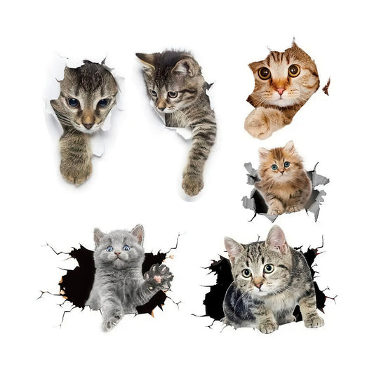 Six Autocollants Chats Mignons Réalistes