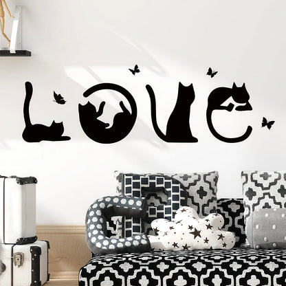 Stickers Love avec Silhouettes de Chats Noirs et Papillons